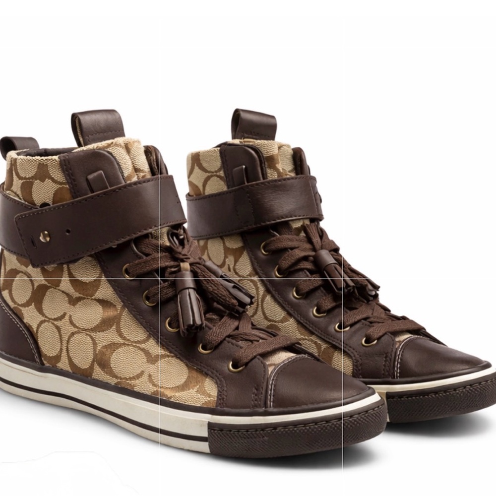 Coach Brown and Tan Signature High-Top Sneakers